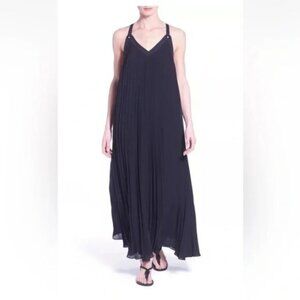 MICHAEL KORS Grommet Pleated Maxi Dress Navy XS